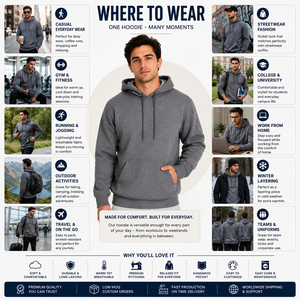 เสื้อฮู้ดโอเวอร์ไซส์ผ้าฝ้ายเฟรนช์เทอร์รี่คุณภาพสูง 100% เป็นมิตรกับสิ่งแวดล้อม ป้องกันการหดตัว ป้องกันการยับ  สำหรับผู้ชาย สไตล์ลำลอง - Product Image 3