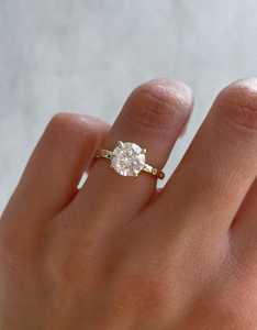 Anillo de Compromiso con Diamante Cultivado en Laboratorio, Corte Brillante Redondo, Oro Sólido de 14K, Anillo de Promesa de Boda, Joyería Fina para Ella - Product Image 1