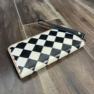 2025 bolso de cuero de vaca a cuadros hecho a mano elegante cuero texturizado billeteras cuero tarjeta de crédito teléfono titular embragues - Product Image 5