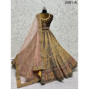 Collections de velours de vêtements de mariée indiens pour la mariée avec le travail de Zarkhan par Fabzone - Product Image 3