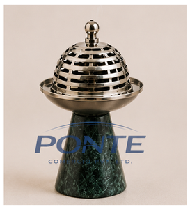 Green Marble <b>Bakhoor</b> Burner With Metal Lid Arabic Style <b>Oud</b> Incense Holder For Home Decor And Spiritual Meditation Gifts - Product Image 1