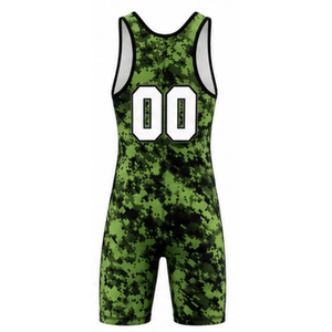 Combinaison de lutte sublimée camouflage vert pour hommes, en polyester, sans manches, uniforme sportif athlétique, tenue d'entraînement pour les matchs de lutte - Product Image 3