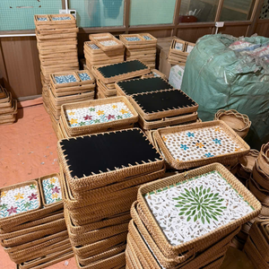 High-grade Handmade Rattan Colorful Shell Round Storage <b>Tray</b> Home Living Room Light Luxury Picnic Fruit <b>Basket</b> Restaurant <b>Tray</b> - Product Image 6
