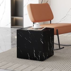 Lussuoso Tavolino da Caffè in MDF con Texture Marmo Nero 15.7*15.7*15.7 Pollici, Design Cubico alla Moda per Soggiorno - Product Image 3