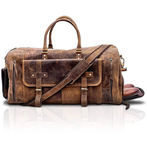 100% Genuine Leather Duffel Gym <b>Bag</b> Custom Pattern Travel <b>Bags</b> For Men Weekender Cabin <b>Overnight</b> <b>Bags</b> With Zipper Closure Option - Product Image 4