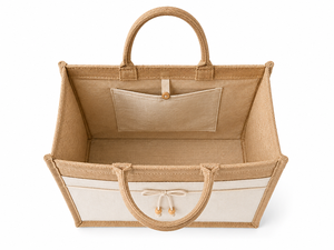 Natural Laminated Jute Tote Bag White Pocket Eco-Friendly Reusable Shopping <b>Handbag</b> for Beach Exhibition Wedding Use Rope Handle - Product Image 5