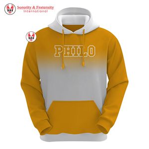เสื้อฮู้ดผ้าฟลีซพิมพ์ลายสีขาวและสีเหลืองตามสั่ง พร้อมตัวอักษรกรีกสีน้ำเงิน โลโก้ผู้หญิง OEM เสื้อผ้าสำหรับชมรมนักศึกษา - Product Image 1
