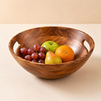Bol à fruits en bois fait main avec poignées, design minimaliste pour la cuisine, idéal pour servir des collations et des produits frais