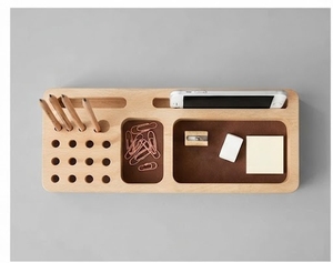 Organisateur de bureau en bois de pin, plateau de rangement rectangulaire multifonction, design minimaliste, à poser sur le bureau pour fournitures de bureau et téléphone - Product Image 4