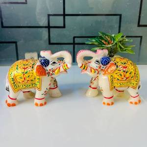 Handcrafted Marble <b>Elephant</b> Pair For Home <b>Decoration</b> Statues Animal Theme Wholesale Best Price Available - Product Image 1