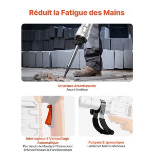 Martello Demolitore Elettrico Professionale da 3500W, 1900 BPM, con 2 Scalpelli e Guanti per Demolizione - Product Image 6