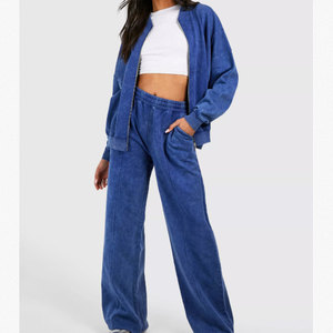 OEM ODM Women’s Streetwear Two Piece Acid Wash <b>Zip</b> <b>Up</b> Tracksuit Set Loose Fit Breathable Quick Dry Heavyweight Winter Tracksuits - Product Image 1