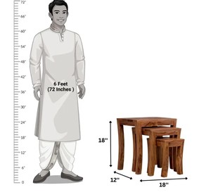 Handcrafted Indian Solid wood 3-Piece End <b>Table</b> Set | <b>Space</b> <b>Saving</b> Stackable Wooden Stools | Pindel Handicraft Export - Product Image 3