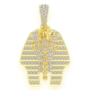 925 Sterling <b>Silver</b> Rhodium Plated Cartoon Egyptian Pharaoh Hip Hop Customizable Iced Moissanite Charm Pendant <b>Necklace</b> Unisex - Product Image 3
