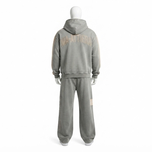 Conjunto de chándal de dos piezas para hombre, estilo vintage, con sudadera con cremallera y pantalones de chándal de pierna ancha, con bloques de color, al por mayor - Product Image 4