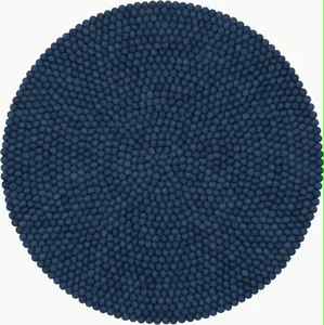 Tapis en feutre de laine naturelle bleu, fabricant de tapis ronds et rectangulaires sur mesure |   Tapis en boules de feutre - Product Image 1