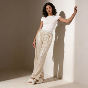 Pantalones Anchos con Lentejuelas Ecológicos de Moda Hip Hop para Mujer, Cintura Elástica, Casuales y Elegantes, Brillantes, para Eventos Diarios - Product Image 3