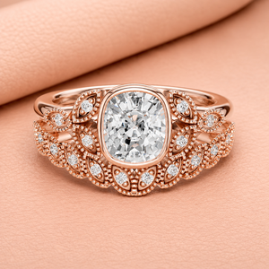 Luxury Vintage Cushion Cut Lab Grown Diamond Engagement <b>Ring</b> <b>Set</b> in Yellow White Rose <b>Gold</b> IGI Certified Bridal Jewelry Gift - Product Image 1