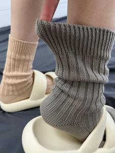 <b>Men's</b> <b>Cream</b> Tube Socks Knitted Solid Color Breathable Autumn Wear Regular Style Cotton Material Daily Use - Product Image 5
