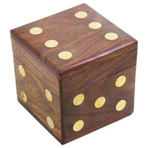 Antlantic Wood Store - Dés en bois pour jeux de casino, Ludo, Serpent et Échelle - Fabriqués à la main, vintage, 20 mm, avec boîte de rangement en bois, Marron - Product Image 2