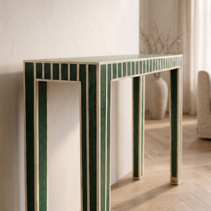 Table console moderne artisanale en os incrusté, motif rayé, pour salon, entrée, couloir, chambre, hôtel, mobilier moderne - Product Image 3