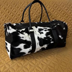 Luxury Genuine <b>Leather</b> Hair-On Hide Fashion Travel Duffel <b>Bag</b> Zipper Closure Custom Logo Lightweight 20-35L Capacity LHODB-0061 - Product Image 2