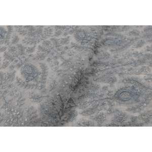 Tissu à paillettes au mètre - Teintable pour Chanderi blanc cassé avec broderie florale dorée, 44 pouces de large - Product Image 1