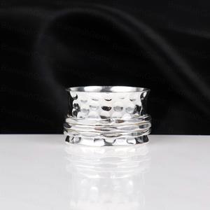 Vintage 925 Sterling <b>Silver</b> Hammered Spinner <b>Ring</b> for Anxiety Relief <b>Boho</b> Plain <b>Silver</b> Multi Layer Meditation Handmade Jewelry - Product Image 1