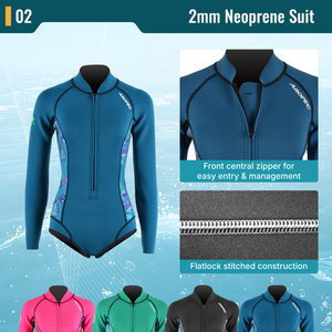 Combinaison en néoprène Aropec 2 mm pour femme - Combinaison intégrale à fermeture éclair sur le devant avec coutures plates, équipement confortable pour les sports nautiques, OEM/ODM disponible - Product Image 3