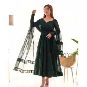 Designer Anarkali Gown with Pent and Dupatta Modest Wedding Party Wear - Product Image 4