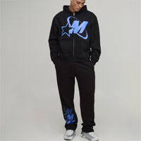 Ensemble de survêtement pour homme imprimé DTF, polyester et coton, sweat à capuche décontracté et pantalon de jogging assorti, tenue deux pièces, vêtements personnalisables avec logo