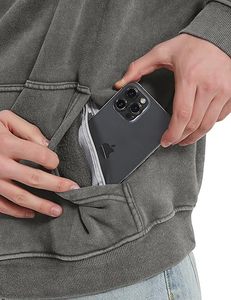 Sweat à capuche personnalisé 100 % coton avec fermeture éclair quart de tour, délavage acide, style rétro, en molleton, chaud pour l'hiver, coupe oversize, streetwear - Product Image 5