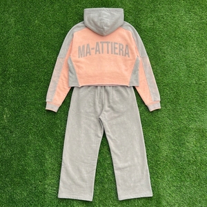 Custom Women Two Tone <b>Cropped</b> Hoodie <b>Jogger</b> Set Cotton Fleece Casual Streetwear Tracksuit OEM Wholesale - Product Image 6