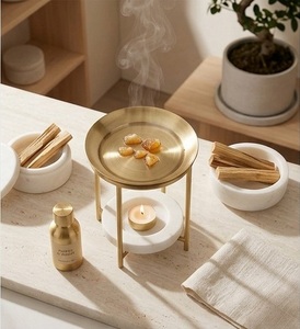 Brass and White Marble Oil Burner Elegant Design for <b>Scented</b> Oil and <b>Tea</b> <b>Light</b> Candle Aromatherapy Diffuser for Home Decor - Product Image 5