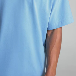 T-shirt à col montant bleu clair pour homme, 100% coton, manches courtes, couleur unie, pull-over, style été - Product Image 3