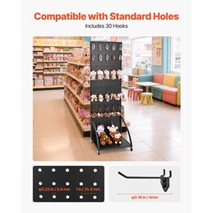 Espositore a pannello forato (pegboard) autoportante in acciaio laminato a freddo rinforzato, 23,7 x 66 pollici, con piastra di base, 30 ganci e ruote - Scaffalature espositive - Product Image 4