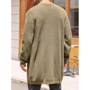 2025 hommes décontracté câble tricot col en V Cardigan pull ouvert devant côtelé Long hiver pull broderie bouton ODM pour l'automne - Product Image 1