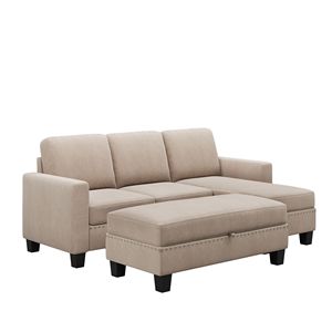 Divano Sezionale Reversibile da 81 Pollici con Contenitore, Divano a L a 3 Pezzi con Chaise Longue, Dettagli Chiodati, per Soggiorno - Product Image 5