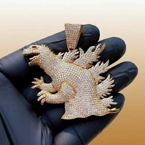 Colgante Redondo de Diamante Sintético Godzilla, Colgante de Plata 925, Estilo Hip Hop, Colgante de Dinosaurio, Colgante para Amantes de los Animales, para Hombre - Product Image 3