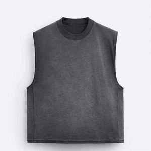 Débardeur décontracté gris sans manches à col rond pour homme, style tricoté uni teint - Product Image 1