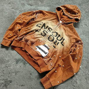 Sudadera con Capucha Vintage para Hombre, Estilo Oversize, con Lavado Ácido, Pedrería y Bordado Desgastado, de Felpa Francesa Pesada, Personalizada - Product Image 1