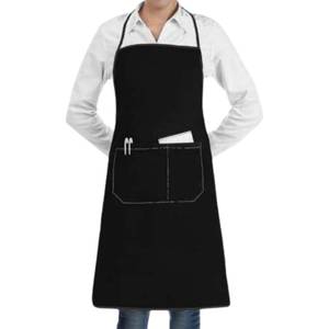 Black Bib Apron with Pockets Polyester Reusable Classic Cooking Apron Machine Washable Daily Use - Product Image 2