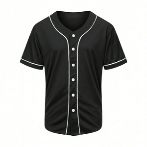 Unisex Black Baseball Jersey Short Sleeve Button Front Moisture Wicking <b>Polyester</b> Sport <b>Shirt</b> Adult Regular Fit All Seasons - Product Image 1