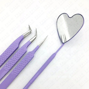 Fast Shipping Eyelash Extension Tweezers & Mirror Set, Solid Color Stainless Steel Lash <b>Tools</b> Wholesale Price With Custom Logo - Product Image 2