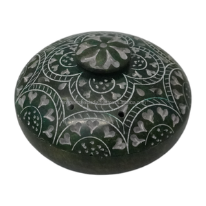 Boîte à bijoux en stéatite sculptée à la main classique Offre Spéciale de Style Art rond traditionnel pour la maison but cadeau décoratif à bas taux - Product Image 6