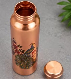 Pure copper water bottle Eco friendly 1000ml tumbler Ridded design sport mug Best quality copper <b>drinkware</b> - Product Image 2