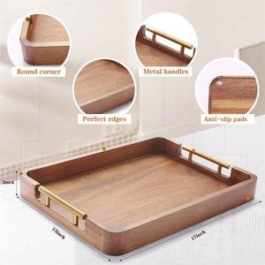 Plateau de service rectangulaire en bois de manguier, sculpté et poli, design moderne, pour cuisine et vaisselle, à un seul niveau, compatible lave-vaisselle - Product Image 3