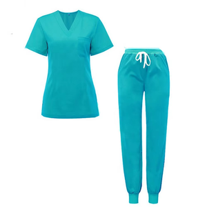 Ensemble de blouses roses pour femmes en coton et polyester, haut à col en V avec poches et pantalon à taille élastique, uniformes d'hôpital - Product Image 3