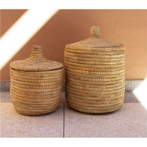 Cesta de Almacenamiento Tejida Ecológica con Tapa, Cesta de Paja Natural Enrollada para Organización del Hogar y Decoración Estética de Habitaciones - Product Image 4