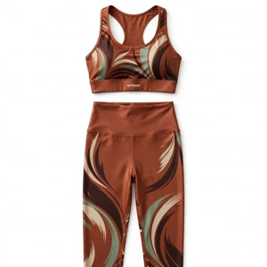 Ensemble de yoga 2 pièces Amkoor pour femme : Soutien-gorge de sport dos nageur et Legging taille haute longueur intégrale, motif uni, en polyester anti-transpiration à séchage rapide - Product Image 1
